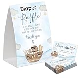 Noah's Ark Diaper Raffle for Baby Shower, Pack of One 5x7 Sign and 50 Diaper Raffle Tickets, Boho Animals Baby Shower Decoration, Gender Neutral Party Supplies - NB09