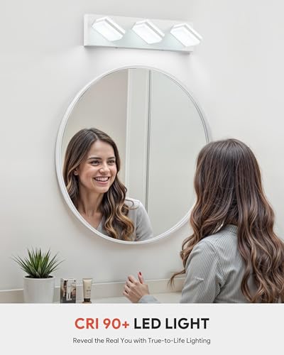 Image of VONLUCE Bathroom Vanity Light Fixture, 3-Light Modern LED Vanity Lights, 3CCT Adjustable Bathroom Light with Memory Function Rotatable Shades, 18 inch Wall Lighting Fixture Over Mirror, Matte White