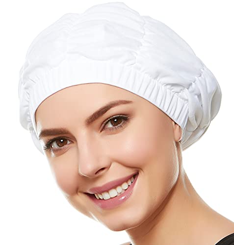 Beemo Women’s Shower Cap – Shirred Retro Bathing Swim Turban - White