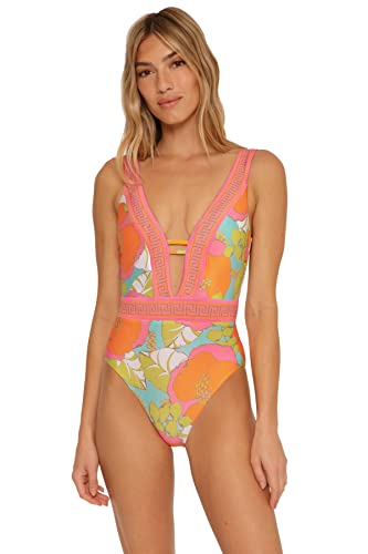 Playa De Flor Plunge One Piece Swimsuit, Multi, 8 #TOP3