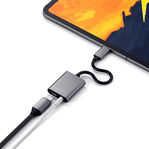 Satechi Aluminum Type-C to 3.5mm Audio Headphone Jack Adapter with USB-C PD Charging - Compatible with 2020/2018 iPad Pro, Google Pixel 3/XL/2, Microsoft Surface Go, Samsung Galaxy S9 Plus/S9, HTC U11