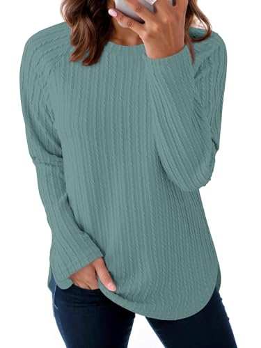ONLYSHE Womens Shirts Long Sleeve Crewneck Tunic Tops Casual Lightweight Knit Solid Color Sweatshirts Trendy Blouse Basic Tee