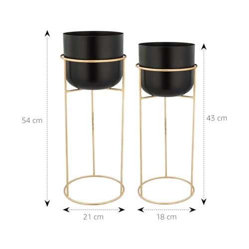 Image of amazon basics Metal Floor Planters with Stands (Set of 2) | for Living Room and Bedroom Decor (Black)