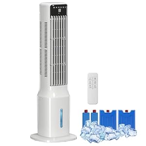 HOMCOM 3 in 1 Luftkühler mit Ventilator-, Luftbefeuchter- und Verdunstungsfunktionen 9L Wassertank 48°oszillierendes Ventilator mit 24 Std. Timer, Fernbedienung, LED Anzeige, für 20 ㎡
