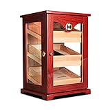 Gran capacidad de caja de puros: hay muchos agujeros pequeños en los cuatro marcos de madera para instalar tres cajones con pequeños palos de madera. Se puede ajustar a la posición más adecuada según sus necesidades. Hay un divisor en cada cajón para bucear puros diferentes. Tres cajones brindan suficiente espacio para almacenar y exhibir alrededor de 100 puros.