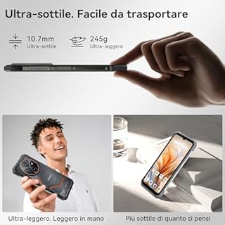 Blackview Fort 2 Rugged Smartphone Android 15, Ultra Sottile 10.7mm, 24(8+16) GB+128GB/2TB Telefono Indistruttibile, Gemini AI, Display 6,56" HD+ 90 Hz, IP69K Impermeabile, 16 MP+13MP, 4G/NFC/OTG/GPS