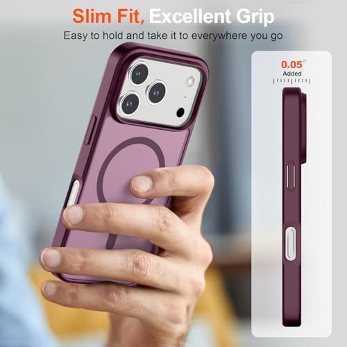 Image of SUPFINE Magnetic for iPhone 17 Pro Case (Compatible with MagSafe)(Military Grade Drop Protection) Translucent Matte Shockproof with Anti-Fingerprint Phone Cover 2025,Wine Red