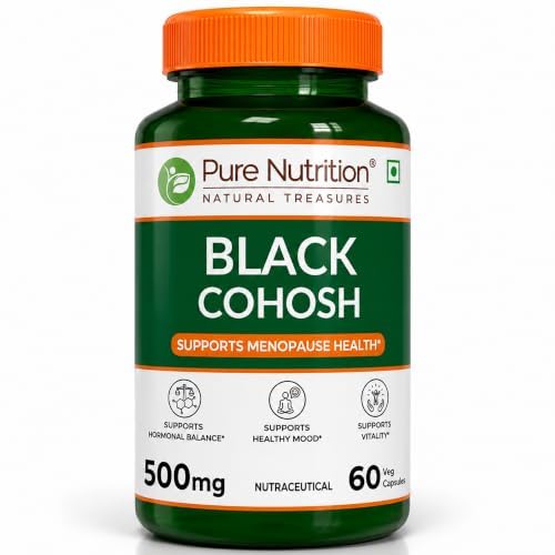 Pure Nutrition Black Cohosh 500mg | Black Cohosh Supplement for Women | Menopause Supports Hormonal Balance, Hot Flash Comfort & Women's Wellness | Herbal Formula | 60 Veg Capsules