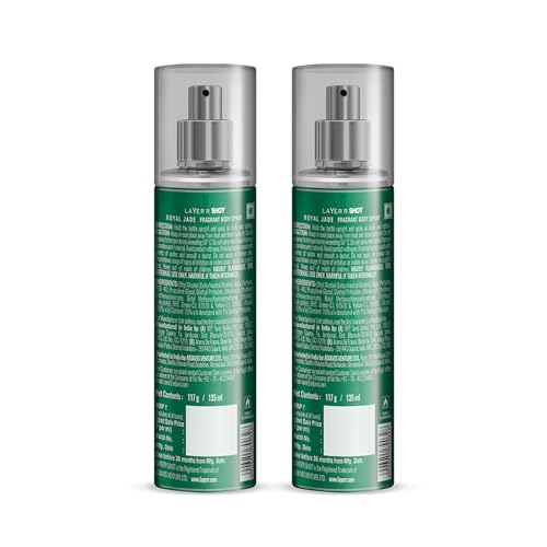 Image of Layer'r Shot Royal Jade Fragrant Body Spray Combo For Men 2 x135ml | Long-Lasting Premium Fragrance Herbal & Fruity Blend Scent | Perfume For Body & Clothes | Deodorant Gift For Men