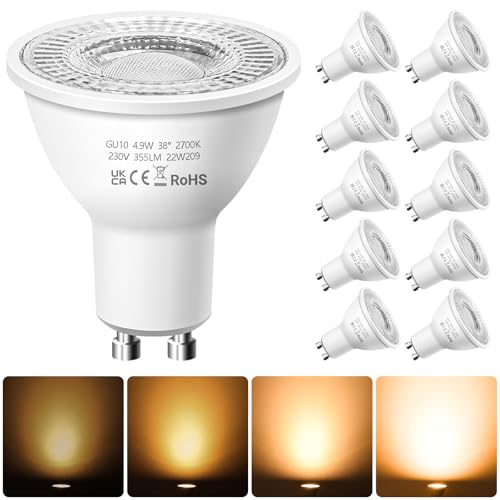 Image of Nottac GU10 LED Spotlight Bulbs Dimmable, Warm White 2700K 4.9W (50W Equivalent) - 355LM, 38° Beam Blulbs for Ceiling Lights, Pack of 10