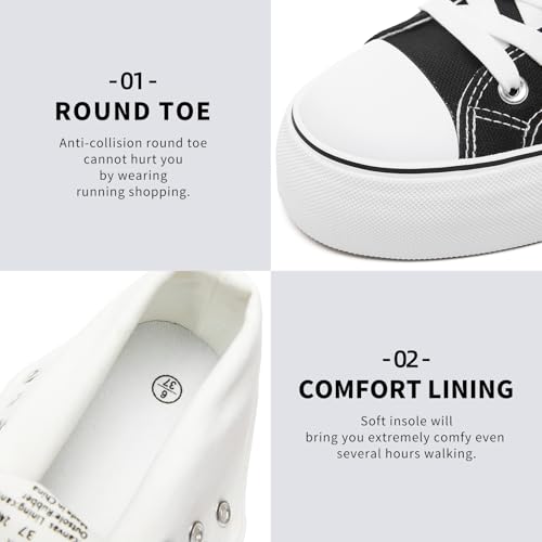 Image of FRACORA Womens High Top Canvas Shoes White Black Platform Sneakers Lace Up Shoes for Women