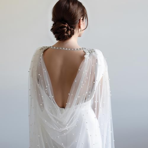 Wedding Shawl Pearls and Rhinestone Capes Soft Tulle Bridal Scarf Evening Shawl Wedding Wraps2