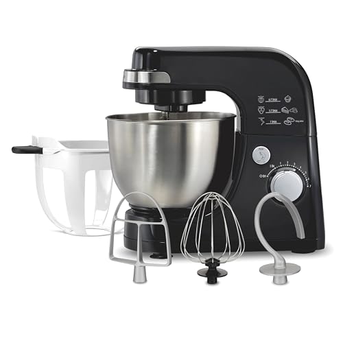 Hamilton Beach Electric Stand Mixer, 4 Quarts, Dough Hook, Flat Beater Attachments, Splash Guard, 7 Speeds with Whisk & Bowl Scraper, Black