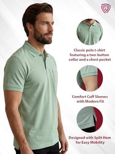 Image of Lux Cozi Men's Polo T-Shirt Regular Fit Half Sleeves with Pocket | Cotton Blend Polo Neck Collar T-Shirt for Men | Casual, Office Comfortable Breathable T-Shirt | Stylish Plain Tee