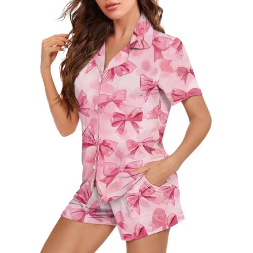 Image of Women's Short Sleeve Sleepwear Pajamas Nightwear with Pockets
