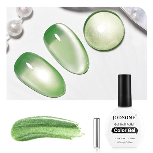JODSONE Cat Eye Gel Nail Polish 16.5ml Light Green Single Colors for Holographic Glitter Cat Eye with Magnet at Home DIY Need U V Lamp