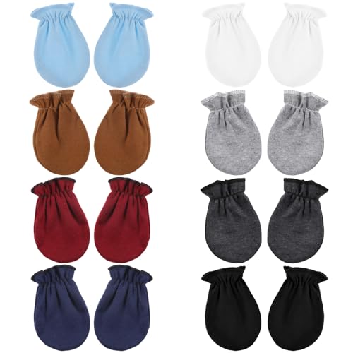 Image of 8 Pairs Newborn Mittens No Scratch Cotton Baby Hand Mittens Elastic Wrist Baby Gloves Soft Breathable Newborn Gloves for Babies 0-6 months