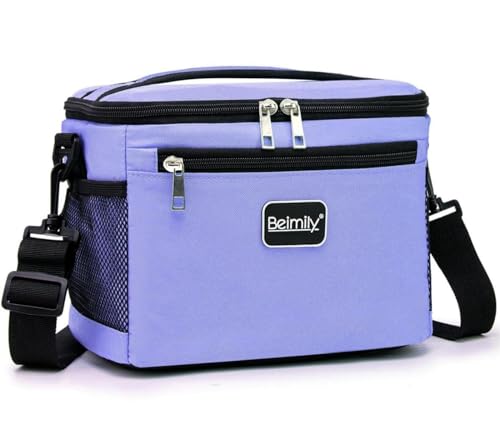 BEIMILY Lunch Box for Men/Women,Small Insulated Lunch Bag,Reusable LunchBox for work Picnic Hiking Beach,Leakproof Soft Cooler Tote Bag Organizer with Adjustable Shoulder Strap for Adults(Violet)