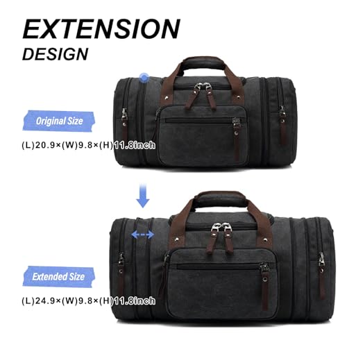 Felipe-Varela-Duffle-Bag-for-Men-Canvas-Expandable-Duffel-Bag-for-Travel-Mens-Carry-On-Luggage-Bag-Traveling-Weekender-Gym-Overnight-Bags-for-Airplanes-Black