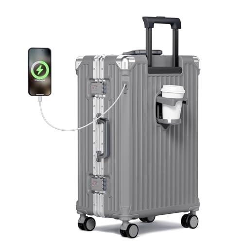 Krute No Zipper Carry On Luggage 20 Inch Suitcase with Wheels PC Aluminum Frame Luggages with Cup...