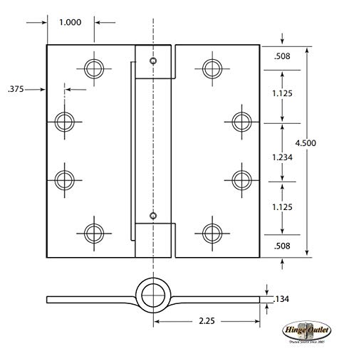 Hinge Outlet S4545-SQ-US26D 4.5 Inch Square Adjustable Commercial Spring Hinges - Self-Closing - Door Mount thumb #1