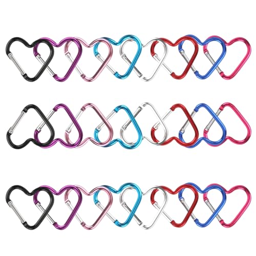 MsTeco 24 Piezas Mosquetón de Corazón, 4 cm Pequeño Mosquetón Mosquetón de Aleación de Aluminio Mosquetones Multifunción para Pesca, Camping, Senderismo, Mochilero