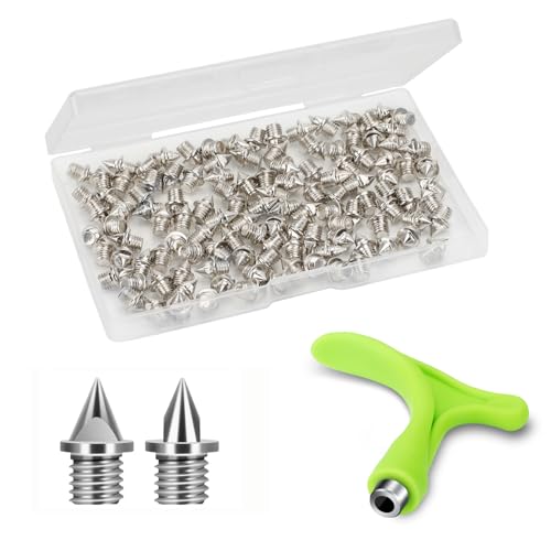 Nuolifee 3/16 Inch Track Spikes 120 Pcs 4.8mm Alloy Steel Shoe Spikes Replacements and Spike Wrench for Sports Running Track Shoes