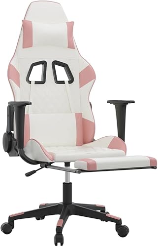 Miniatura 3 de Massage Gaming Chair with Footrest and Lumbar Support, Computer Chair, Height Adjustable Game Chair with 360-Swivel Seat and Headrest, White&Pink