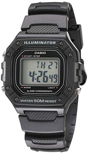 Casio Men's Classic Stainless Steel Quartz Watch with Resin Strap, Black, 21.1 (Model: W-218H-1AVCF)