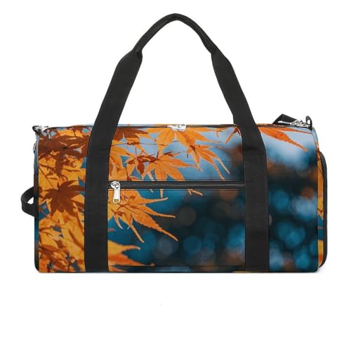 Gym Bag for Men Women Travel Duffle Bag Fall Maple Leaves Carry On Weekender Bag with Shoe Compartment