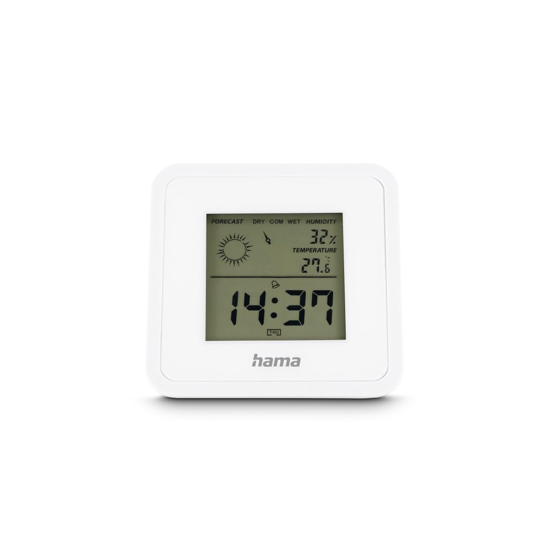 Hama Indoor Thermometer Hygrometer "Borneo" (Digital, Temperature, Humidity and Weather Display, Alarm and Snooze Function, Room Climate Monitor, Freestanding) White