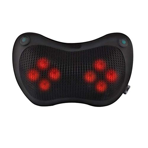 WARMWORD Almohada de Masaje para Cuello y Espalda Shiatsu Cojín Masajeador de PU Negro con Función de Calor para Relajar Las Contracturas y Dolores Musculares en Casa, Oficina y Coche 2 Años Garantía