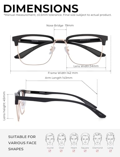 Image of ZanyLen Blue Light Glasses Men Rectangle Large Browline Computer Gaming Glasses