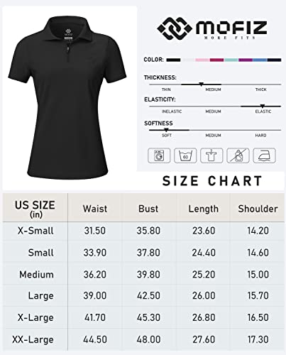 Mofiz Women'S Zip Up Golf Tennis Shirt Short Sleeve Sport Polo Shirt Collared Solid Upf50+ Active T-Shirt Cooling Athletic Tops Black M thumb #6