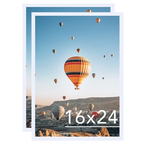 JCJMY 16x24 Picture Frame Set of 2 White for Poster Photo Picture and 40x60 cm Canvas, Horizontal and Vertical Formats for Wall Hanging, 16 x 24 Wall Gallery Poster Photo Frame,2 Pack, White