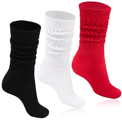 Moon Wood Women Slouch Socks 3 Pairs Extra Long Cotton Knit Knee High Thick Scrunch Socks Size 5-11