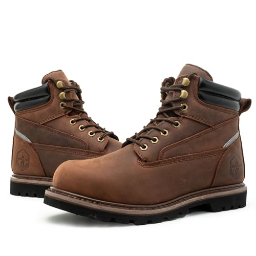 Steel Toe Work Boots for Men Non Slip Comfortable Black/Brown Leather Rubber Industrial & Construction Boots2