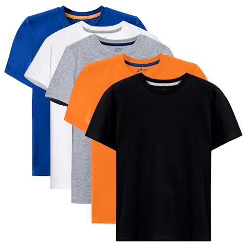 Brix Boys 5 Pack T-Shirts - Crewneck 100% Cotton Tagless Multipack Kids Short Sleeve Basic Comfort Tees.