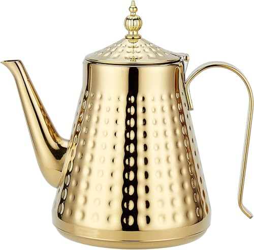 SANQIAHOME Théière en acier inoxydable 1650ml avec infuseur amovible,Théière vintage,Doré