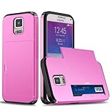Coque Portefeuille pour Samsung Galaxy Note 4 avec Porte-Cartes, Étui de Protection Téléphone Double Couche Antichoc, Fente Cachée Coulissante, Antichoc TPU+PC Housse Portefeuille - Rose