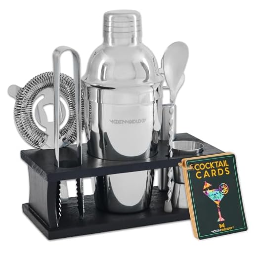 Mixology Bartender Kit with Stand | Bar Set Cocktail Shaker Set for Drink Mixing - Bar Tools: Martini Shaker, Jigger, Strainer, Bar Mixer Spoon, Tongs, Opener | Best Bartender Kit for Beginners