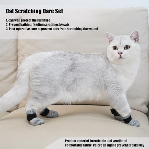 Image of 4Pcs Cat Scratch Cover for Nursing Rehabilitation, Adjustable Cat Bath Gloves, Anti-Scratch Pet Grooming Booties for Bathing