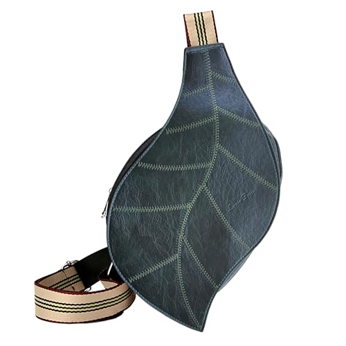 Women's Small Cute leaf Shaped Vegan Leather Crossbody Purse Bag with Strap & Zipper