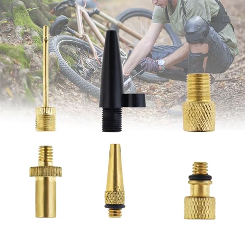 Tobefore Ball Pump Adapter with DV/SV/AV Valve Adapters, Ball Pump Needle, Brass& ABS Tapered Inflatable Nozzles for Bike Valve Adapter, Ball Pump, Inflatable Equipment 6PCS
