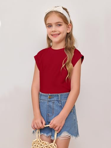 Image of Haloumoning Girls Cap Sleeve Tops Summer Crewneck Tank Tops Cute T-Shirt Blouse 5-14 Years