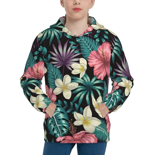 Green Tropical Leaves Kid Hoodies Boys Sweatshirts Girls Pullover with Pocket