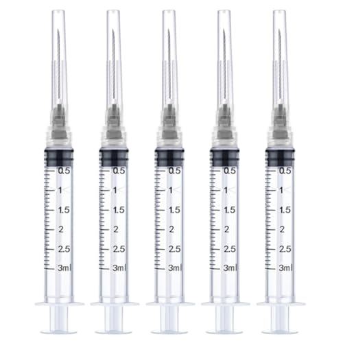 50 Pack 3ml/cc Disposable Luer Lock Lab Syringes with 22Ga 1.0 Inch Needle Individually Sealed Packed