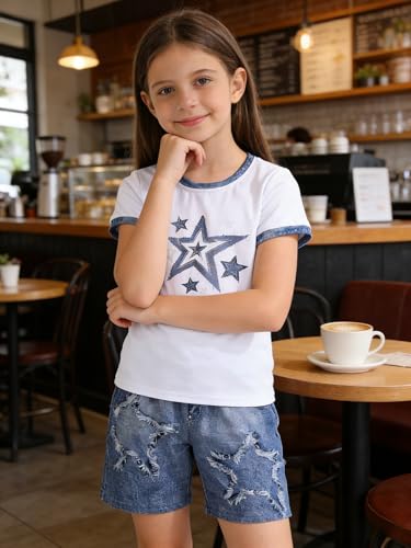 Image of Ayzozuy Kid Girl Clothes Shorts Set 2 Piece Outfits Summer Casual Short Sleeve Top and Shorts Set for Girls 4-7