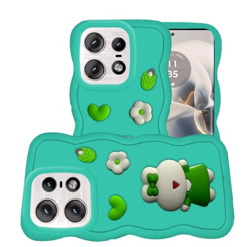 Image of AESTMO Back Case Cover for Moto Edge 50 Pro 5G | 3D Cute Fun Cartoon Characters | Anti Slip Grip Cute Wave Curly Frame Shape | Full Body Protection Back Cover for Moto Edge 50 Pro 5G (Mint Green)