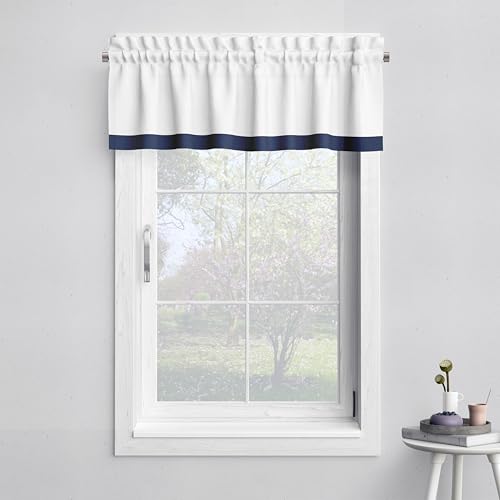 Bacati - Mix N Match White with Band Window Valance (Navy)